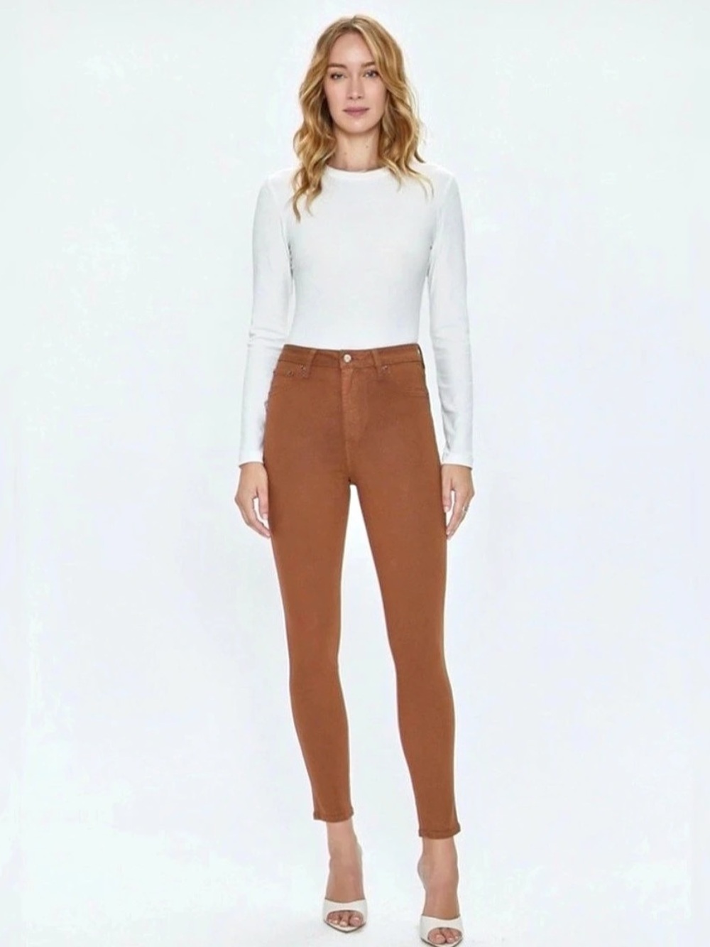 Pistola Aline High Rise Skinny Jeans Coated Cognac Skinny Jeans in Brown Waist